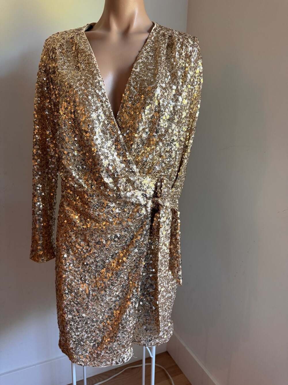 H&M Rose Gold Sequin Long Sleeve Romper Size S
